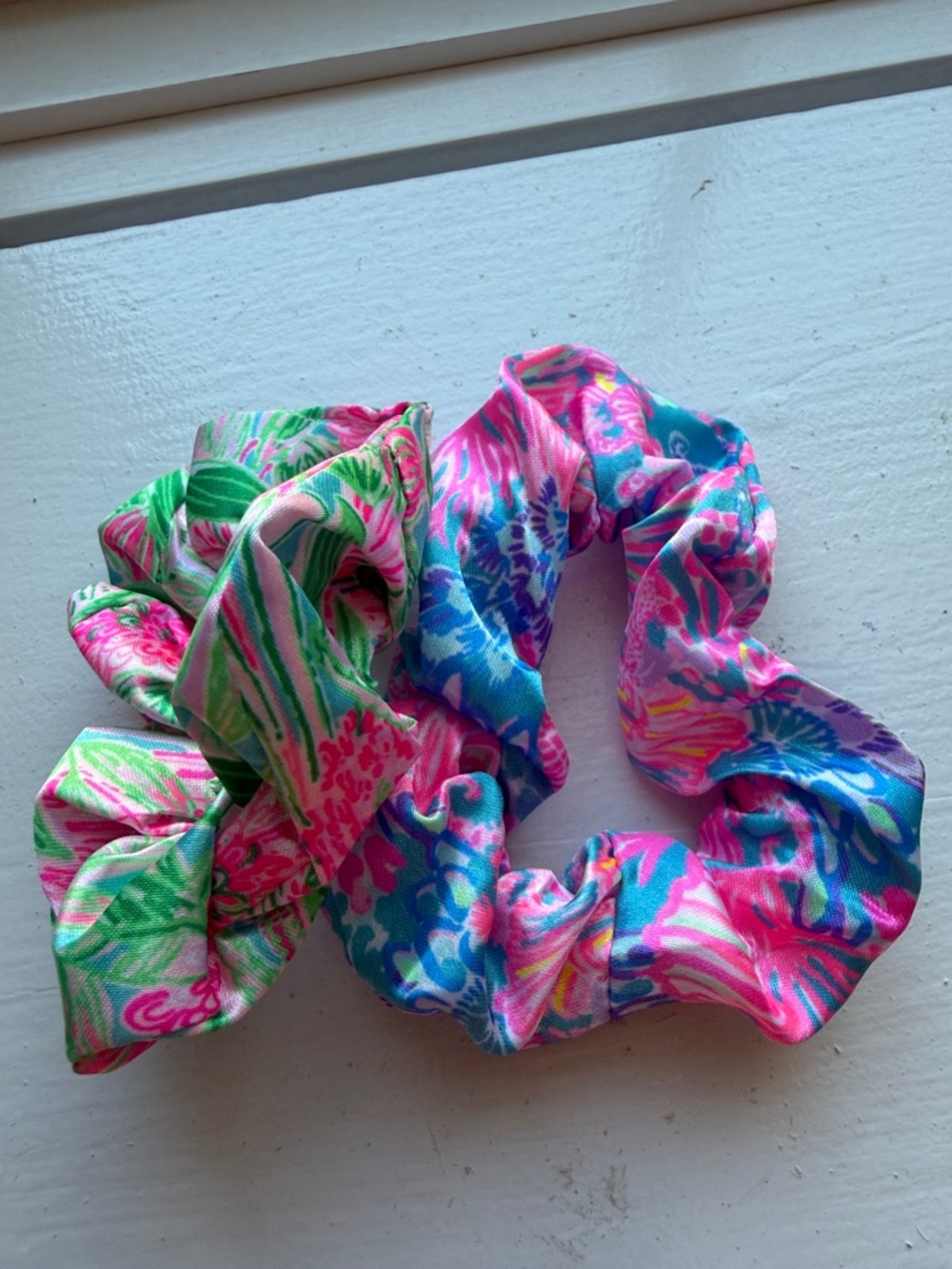 Lilly Pulitzer Bright Floral Multicolor Scrunchie Duo - Pink, Blue & Green